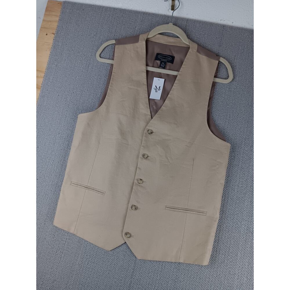 Pronto Uomo Platinum Linen Vest Mens XL Tan Dress Button Cinch Mens Warehouse - Picture 3 of 13